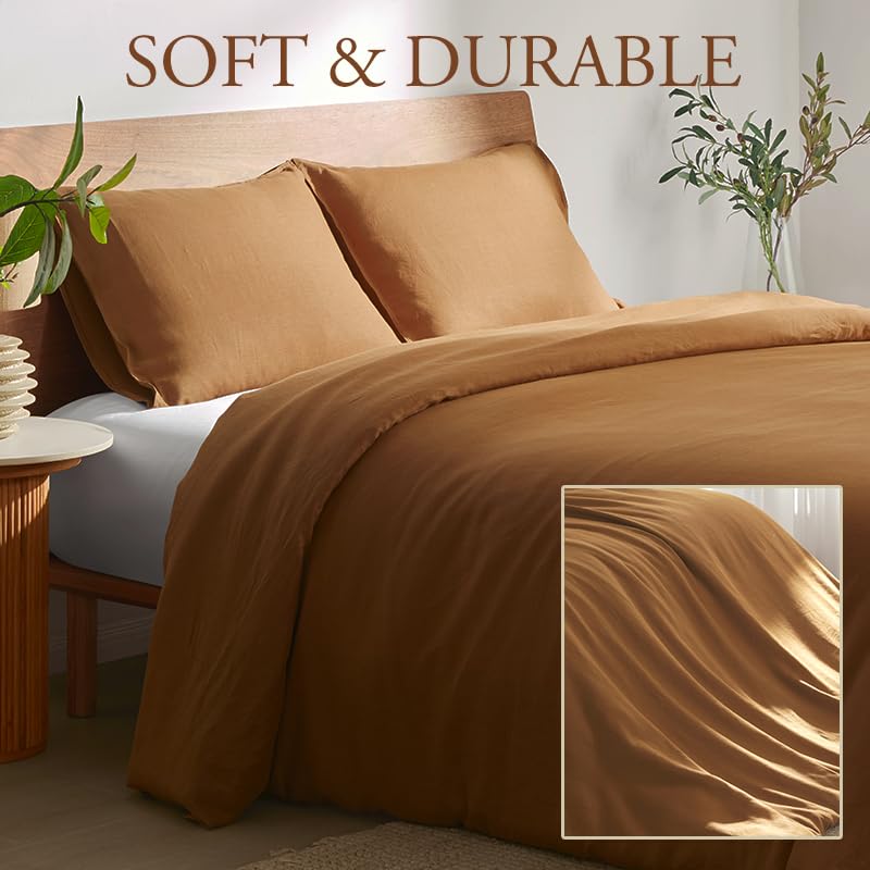 DAPU 100% Linen Duvet Cover Set - Pure Natural French Flax Linen with 8 Corner Ties and Zipper Closure Soft Breathable Durable for Hot Sleepers 1 Duvet Cover 2 Pillowcases (Earthy Linen, Queen)