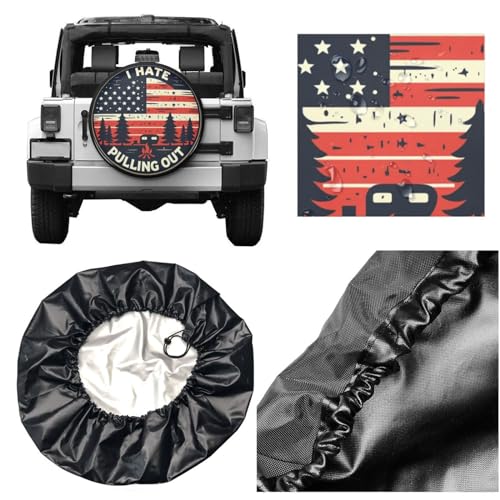 Image of Universal Fit Spare Tire Cover for RV, SUV, and Camper Trailers - Weatherproof Wheel Protector, Flag I Hate Pulling Out Decorative Camper Spare Tire Cover 17 in