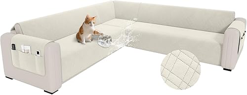 Miniatura 25 de Funda impermeable en forma de L para sofá seccional, funda acolchada de terciopelo para sofá esquinero, en forma de L, protector de muebles con