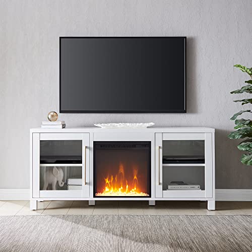 Henn&Hart Rectangular Tv Stand With Crystal Fireplace For Tv's Up To 65" In White, Electric Fireplace Tv Stands For The Living Room #TOP1