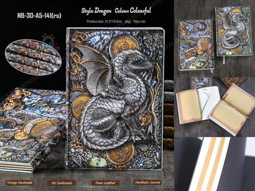 Image of MANAKI 3D Vintage Dragon DND Journal Writing Notebook,3D Dragon Embossed Leather Notebook Travel Journal With 200 Pages A5 Journal Diary Writing Valentines Anniversary Birthday Gifts for Men Women