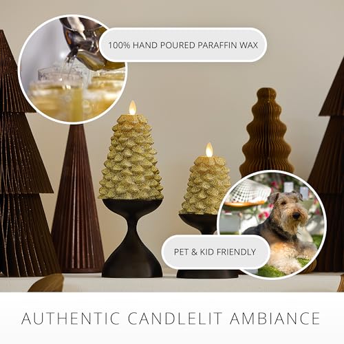 Image of Luminara Rich Gold Glitter Flameless LED Candle North Tree Moving Flame Pillar (3.8 inch x 6 inch)
