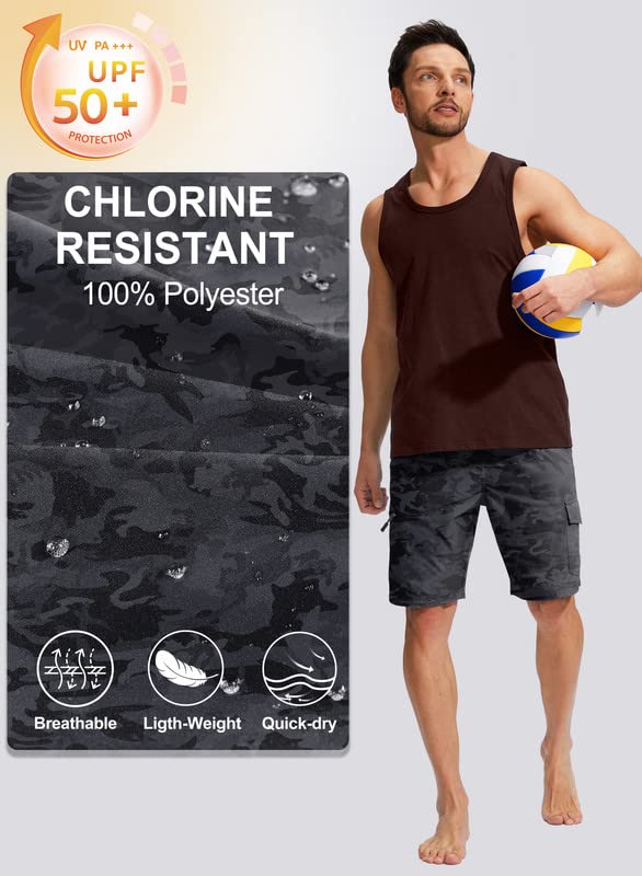 Kayrth Costume da bagno da uomo Quick Dry Board Shorts con 5 tasche Costumi da bagno da uomo - No Mesh Liner, Nero mimetico., XX-Large