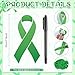 Kosiz 100 Pack Large Mental Health Awareness Ribbon Set 100 Green Ribbon Cutouts 2 Marker Pens 100 Wooden Clips with Ribbon Rope Mental Health Month Items for Public Charity Party Supplies
