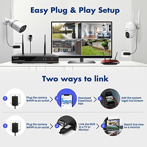 Smartsf Security Camera System With 1Tb, 3Mp 8Ch Wireless Camera System For 24-7 Recording, Ptz Cameras And Bullet Cameras With Motion Detection, Auto Tracking, Two Way Talk, Color Night Vision #TOP5