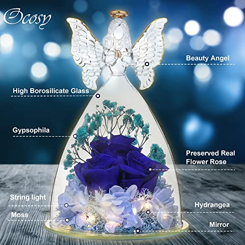 Ocosy Large Angel Rose Gifts,Forever Real Three Roses In Angel Figurines Gifts For Women, Angel Guardian With Rose Gift For Valentine Day Mothers Day Birthday Gift For Her, Dark Blue #TOP2