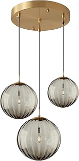 KCO Lighting Modern Gold 3 Light Hanging Pendant Light Large Smoke Glass...