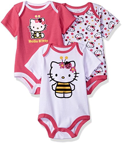 Hello Kitty Baby Girls' Value Pack Bodysuits, Multi/White, 0-3 Months
