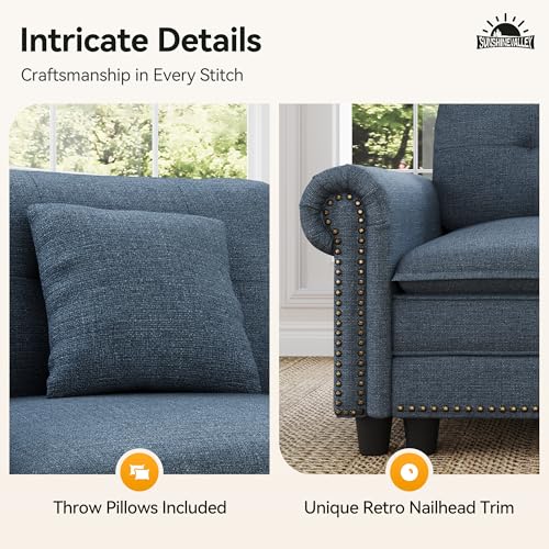 Image of SUNSHINE VALLEY 2-Piece 5-Seater Cloud Modular Sofa Set with Extra Deep & Wider Cushions, Oversized Mid-Century Modern Couch Set with Loveseat and Throw Pillows for Living Room, Linen Cyan