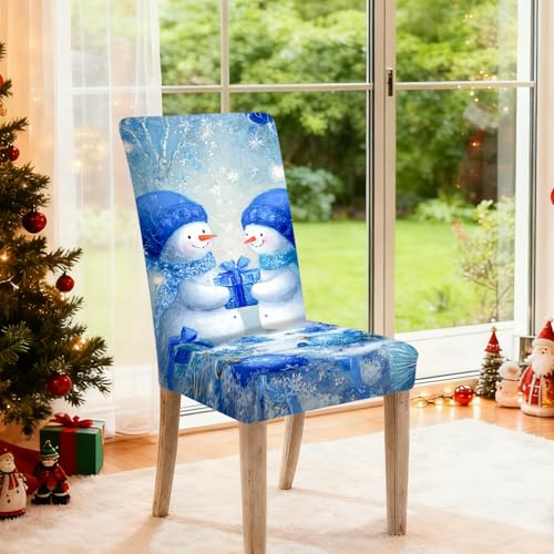 Image of Nuxovilar 4 Pack Blue Snowman Stretch Chair Covers