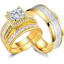 CEJUG 18K Gold Plated Wedding Bands Sets for Him and Her Wedding Rings Engagement Ring Bridal Ring Women Matching Mens CZ Titanium Band