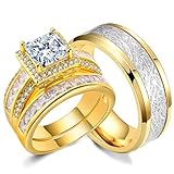 CEJUG 18K Gold Plated Wedding Bands Sets for Him and Her Wedding Rings Engagement Ring Bridal Ring Women Matching Men's CZ Titanium Band 10&8