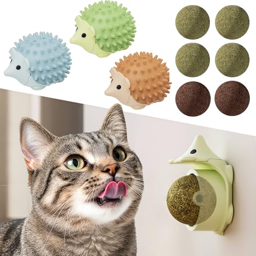 Petinstinct 6 Pcs Catnip Ball Toys with Rubbing Shell Lickable Roller Catnip Toys for Cats Chew Edible and Refillable Kitten Toys Teeth Cleaning Dental Indoor Cat Treats Toys 3 Shells 6 Balls