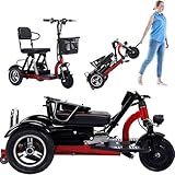 Mobility Scooters for Adults Foldable Lightweight 3-Wheel Mobility with LED Headlights And Basket for a Full Day's Journey Comfortable Seat Deal for Elderly Disabled,A
