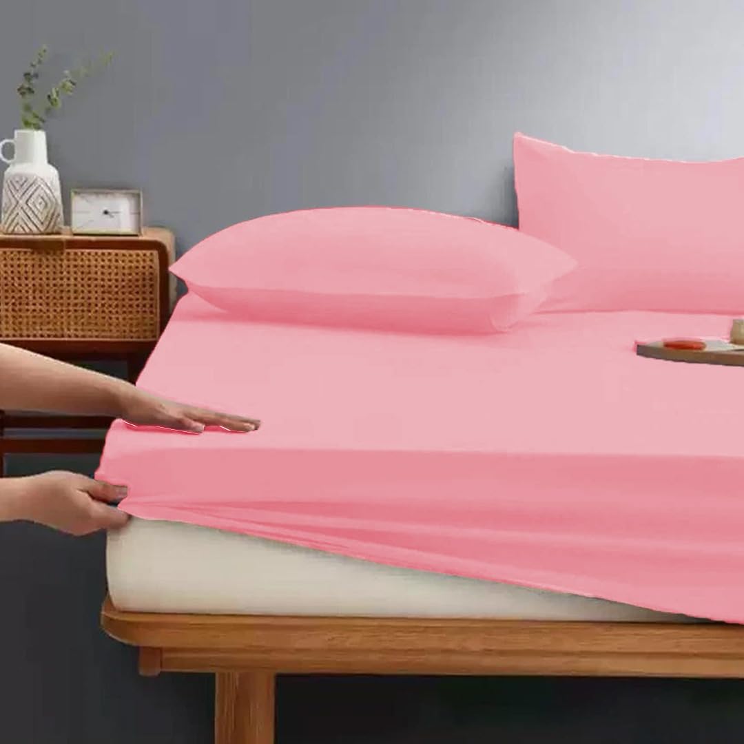 ZIYA HOMES Pink Super King Size Fitted Sheet - 25cm Deep Pockets Premium Quality Poly Cotton Breathable, Fade Resistant Easy Care Bed Sheet, Hotel Quality Bedsheet