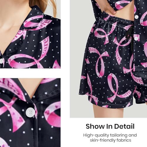 Image of Funny Pajamas for Women Set Print Satin Loungewear Pjs Short Sleeve Button Down Top and Shorts Sets Sleepwear XS-3XL