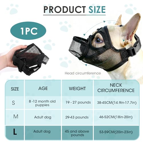 Französische Bulldogge Maulkorb, Maulkorb Kleine Hunde Maulkörbe Giftköderschutz Hund Mesh Dog Muzzle Anti Biting Kauen Bellen Hundemaulkorb mit Abgeflachter Schnauze Deutscher (L)