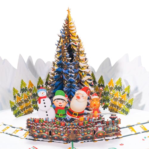 Carte pop-up 3D Noël Wonderland 15x20 cm fait main avec étiquette vierge