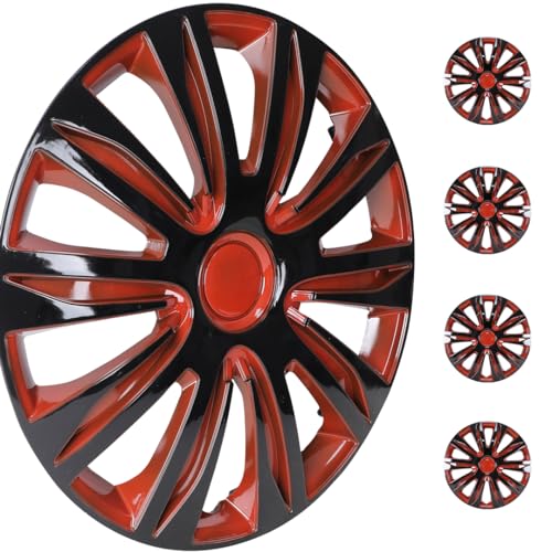 WolfX 14 Inch Hubcaps Set of 4 Wheel Rim Cover (Only Fit for Iron Hub) ABS Material Universal Wheel Rim Hub Cap Replacement (W5083, Black & Orange Lacque)