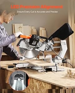 VEVOR Sliding Compound Miter Saw, 12-Inch Blade, 15 Amp Motor, 60-Tooth, Corded Double Bevel Sliding Miter Saw, LED Precision Alignment, Angle Adjustable, for Wood, Composite Decking, Laminates — photo 2 of 6