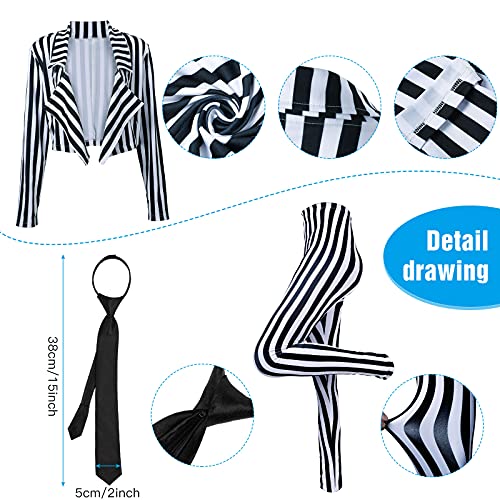 Satinior Women's Black White Vertical Striped Kit Include Blazer Length Pant With Tie (M), Black And White, Medium #TOP2