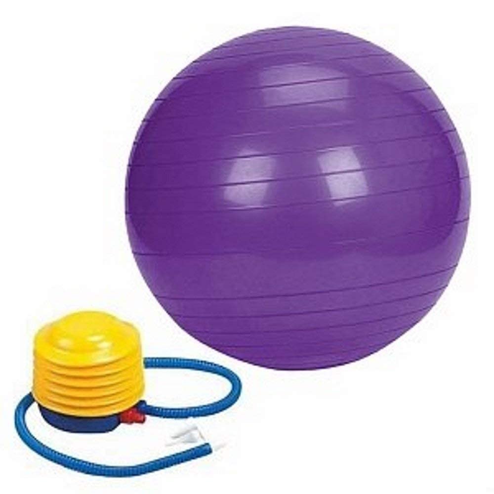 Exercise Gym Ball (Multicolor) PVC Anti Burst Fitness Ball Extra Workout Stability Balance Swiss Yoga Ball with Foot Pump (FBA) (Purple, 85)