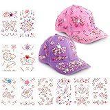 Opopark 2 Stücke Geschenke für Mädchen DIY Baseballkappe, Bastelset Kinder Baseballkappe Selbst Gestalten mit Glitzer Aufkleber Einstellbare Baseballkappe Geburtstag Geschenke 4-10 Jahre Basteln