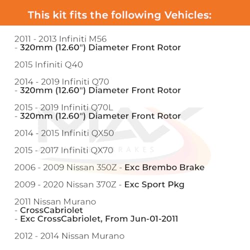 Image of Max Advanced Brakes Front Brake Kit Compatible With 2011-2014 Nissan Murano Compatible With Infiniti QX50 QX70 Q70 Replacement Geomet Coated OE Disc Brake Rotors and Ceramic Brake Pads