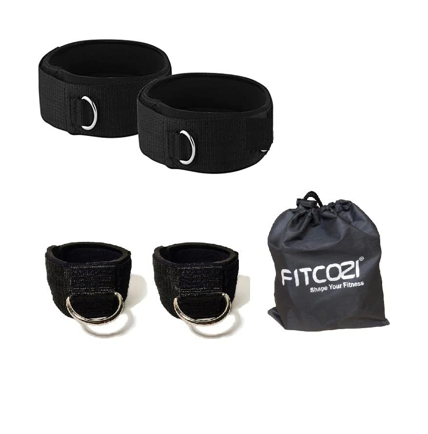 Image of Fitcozi Thigh Strap & Ankle Cuffs for Gym Cable Machines Neoprene Padded Fitness Legs Exercise Attachment Adjustable Gym Workout (Black-Combo)