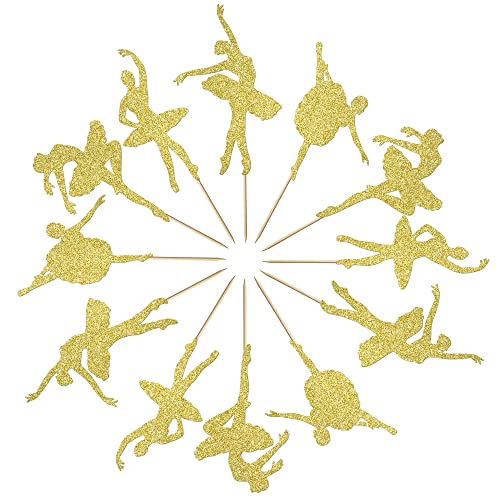 Migeaks 24Pcs Ballet Birthday Cupcake Decoration-Girl Birthday Party Glitter Cupcake Topper-Ballet Party Cake Decoration Supplies (Gold) #TOP5