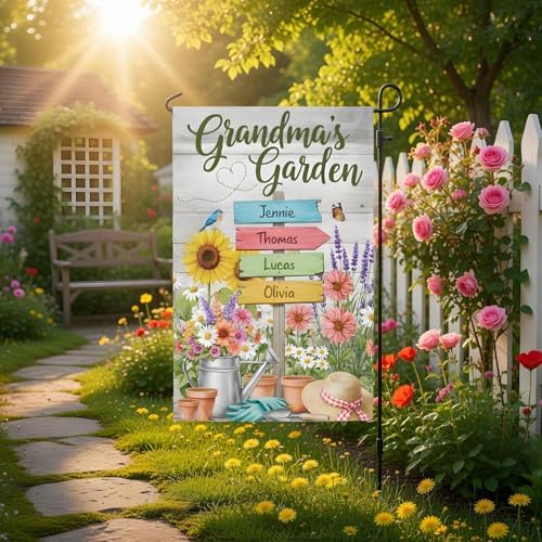 Personalized Grandma Garden Flag Custom Grandkids Names Floral Ya...