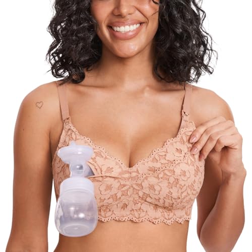 Image of MOMANDA Women's Pumping Bra Hands Free Lace Nursing Bras for Maternity Breast Breastfeeding Cute Support