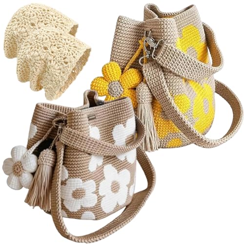 Sac bandoulière pour les vacances d'été bohème avec fleurs en crochet tricoté