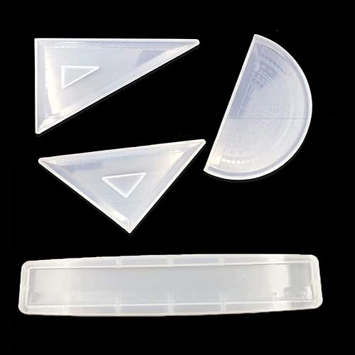 Miniatura 7 de FineInno 4 moldes de resina de regla, moldes de fundición geométrica con triángulo, cuadrado y transportador, molde de silicona con escala para kit