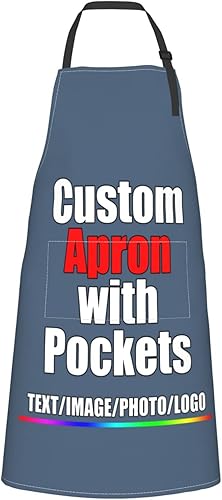 Delantal personalizado para hombres y mujeres, niñas, niños, personalizable, nombre, texto, logotipo, imagen, foto, ajustable, con dos bolsillos