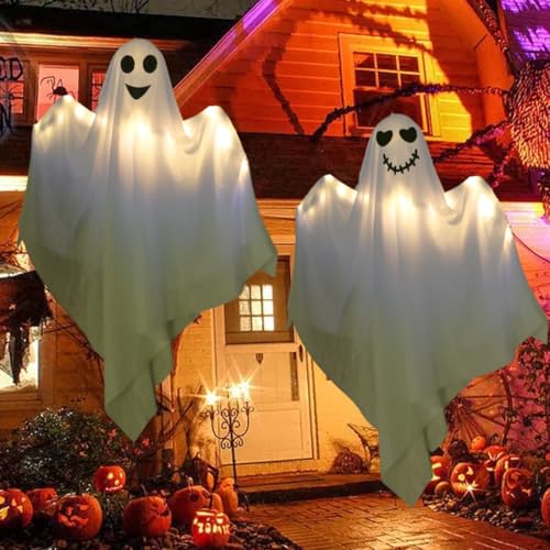 Capaneus Ghosts de Decoración Halloween, Fantasma de Tela Blanca, Fantasma Colgante de Halloween, Decoracion de halloween Terror para Exterior Fiesta