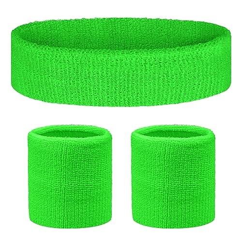 Flintronic 3 Piezas Deportes Diadema, Elástica Cinta De Pelo Deportiva, Sudor Absorbente de Humedad Banda, Banda de Pelo, Cinta para Pelo, para Ciclismo, Yoga-Verde Fluorescente