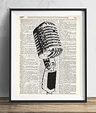 Vintage Microphone Illustration Upcycled Dictionary Art Print 8x10