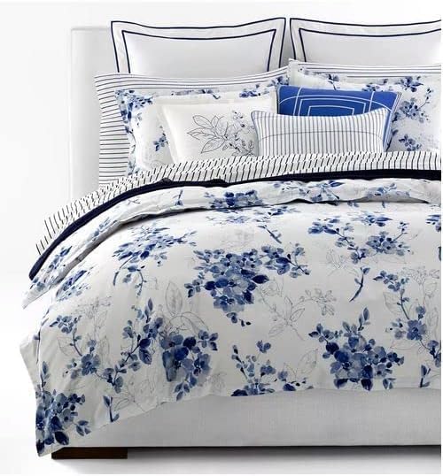 Lauren Ralph Lauren Beautiful Watercolor Sandra Grey Navy Blue Floral King 3 pc Duvet Cover Set Shams White Luxurious 100% Cotton Sateen Silky Smooth - Image 2