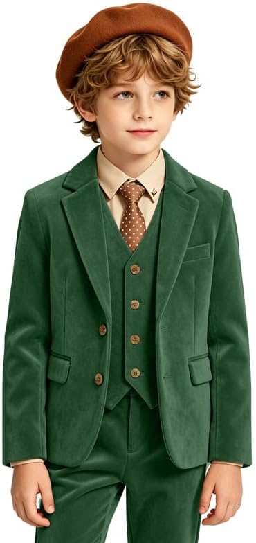 Retro Boys Velvet Suit Set 3 Piece Slim Fit