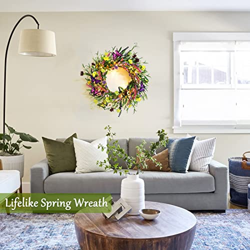 Spring Wreaths For Front Door, 24'' Spring Summer Wreath, Artificial Daisy & Lavender Wreath With Butterflies & Light String, Natural Vine Wreaths For Front Door Indoor Outdoor Home Wall Window Room #TOP1