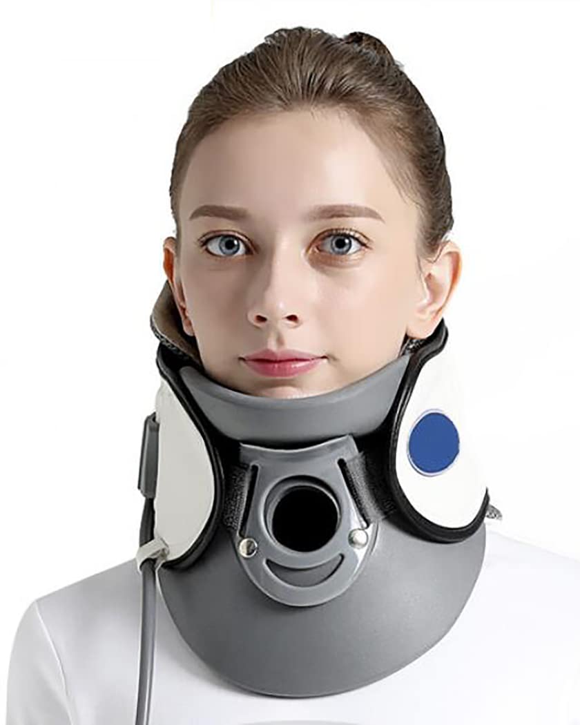 Dispositivo portátil de tracción del Cuello Cervical, Soporte para el Cuello Cervical Ajustable, fijador del Cuello Cervical inflado, Soporte para el Cuello para Artritis, Azul (Blanco)