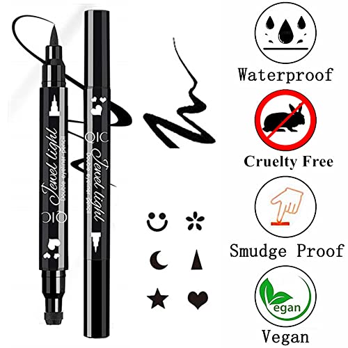 Go Ho 6 Pcs Black Liquid Eyeliner Stamps Pen,Stamp Eyeliners,Double-Sided Super Slim Felt Tip High Pigmented Eyeshadow Makeup Black Eye Liner Pencils,Waterproof Long Lasting Smooth Eyeliner Makeup Tools（6 Shapes） #TOP2