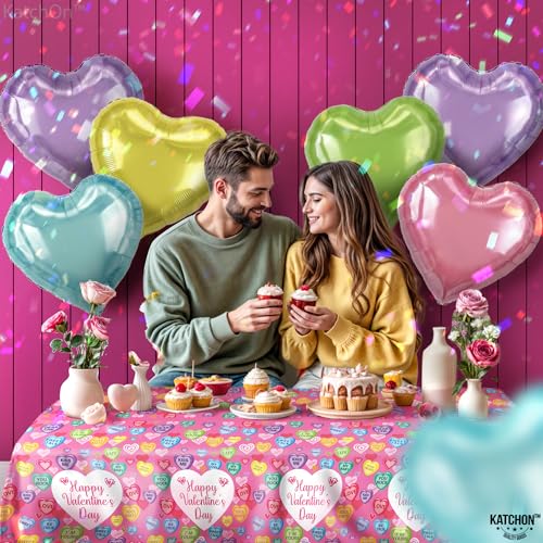 Image of KatchOn, Pastel Heart Balloons Set - 18 Inch, Pack Of 10 | Pride Conversation Heart Balloons, Pride Decorations | Pride Month Decorations