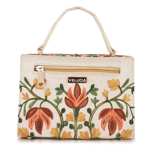 Image of Floral Embroidered Crossbody Sling Bag with Top Handle, Vintage Style Canvas for Women