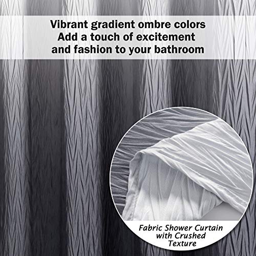 REEPLE Ombre Textured Shower Curtain Set with Rugs for Bathroom 72 x 72 Inch Waterproof Fabric Shower Curtain with 12 Hooks Grey - Thumbnail 4