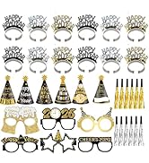 36 Pcs New Years Eve Party Supplies 2026, Happy New Year Headband Tiara, Cone Hats, 2026 Glasses,...