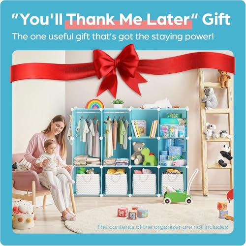 Image of Mevigo Foldable Plastic Wardrobe for Clothes - 12- Door Baby Cupboard for Clothes Storage, Wardrobe for Kids, Plastic Almirah, Collapsible Wardrobe for Kids Livingroom & Home (Blue-KTG2, 12- Door)