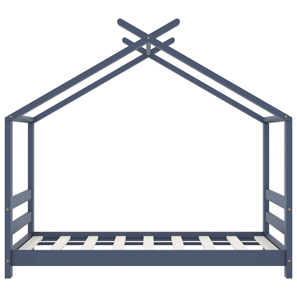 Massivholz-Kinderbettgestell Baumhausstil Grau 70x140 cm mit robusten Latten für Stabilität - 1 Bettrahmen aus Kiefer für ultimative Privatsphäre und Spielhaus-Atmosphäre