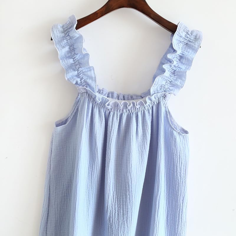 Women's Cotton Gauze Nightgown Sleeveless Ruffle Dress Frill Strap Short House Dress Comfy Sleepdress - Image 4